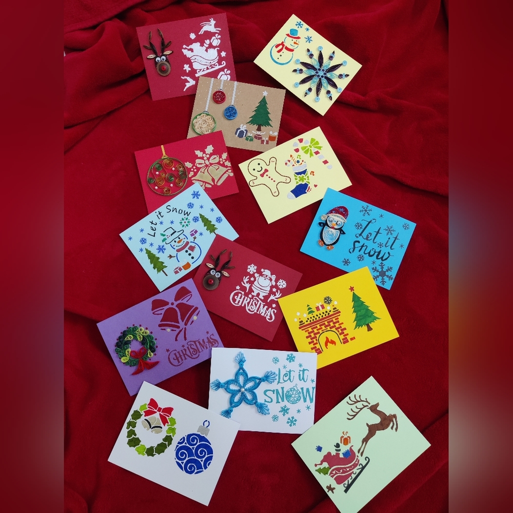 Handmade Christmas cards, set of 6, Cute stocking stuffers
